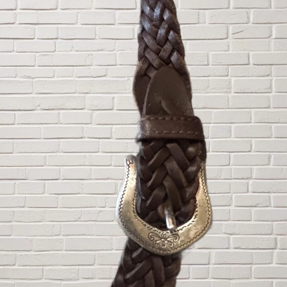 Brighton Brown Leather Braided Strap Hobo Bag Bali Collection Silver Heart